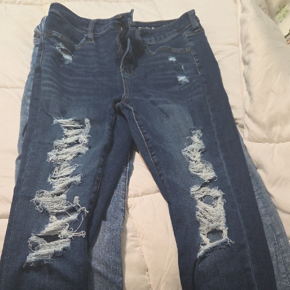 American Eagle Outfitters Dark Blue Distressed Skinny Jeans